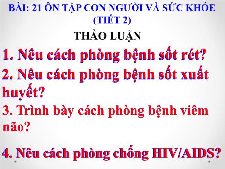 Bài giảng Khoa học Lớp 5 - Bài 21: Ôn tập con người và sức khỏe (Tiết 2)